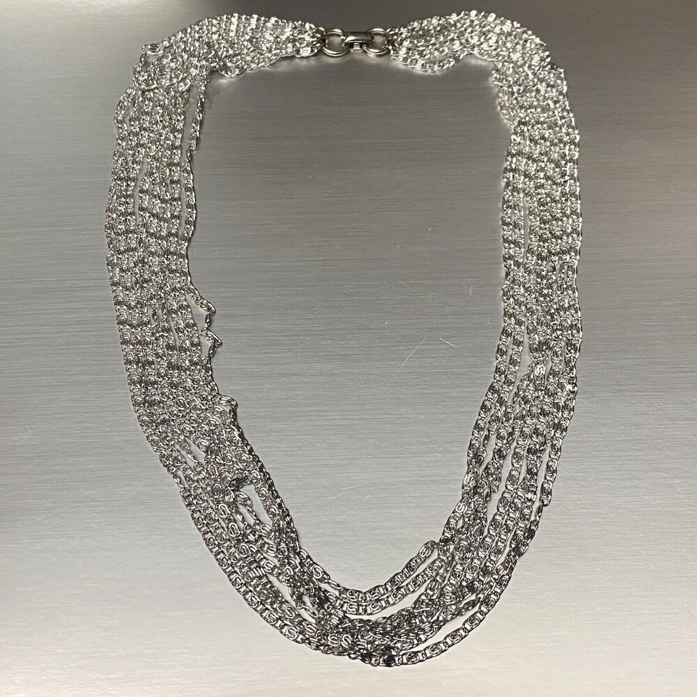 Vintage Sarah Cov. Silver Tone Multi-Strand Greek Key Link Evening Necklace Boho
